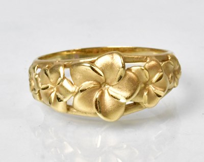 Lot 694 - A 14ct yellow gold ring set with five...