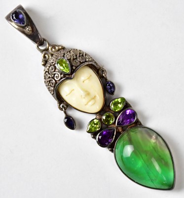 Lot 710 - SAJEN; a 925 silver Goddess pendant set with a...