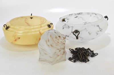Lot 2045 - Three Art Deco glass light shades, largest...