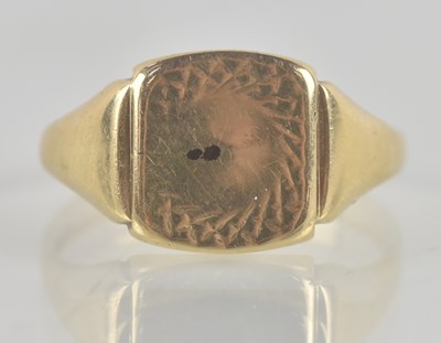 Lot 1321 - A 9ct yellow gold signet ring, with square...