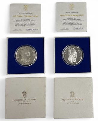 Lot 1570 - THE FRANKLIN MINT; two 1974 Panama 20 balboas...
