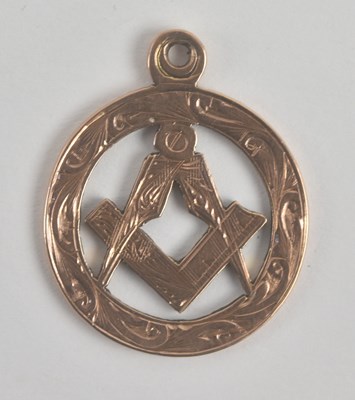 Lot 1288 - A 9ct rose gold Masonic circular fob, diameter...