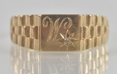 Lot 1334 - A 9ct yellow gold signet ring, with square...