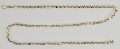 Lot 1399 - A 9ct gold belcher link necklace, with ring...