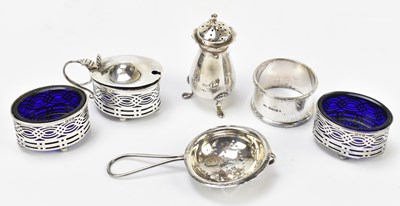 Lot 1108 - A George V hallmarked silver three piece cruet