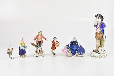 Lot 1147 - Six Continental porcelain figures representing...