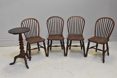 Lot 116 - Four elm seated chairs and a tripod table,...