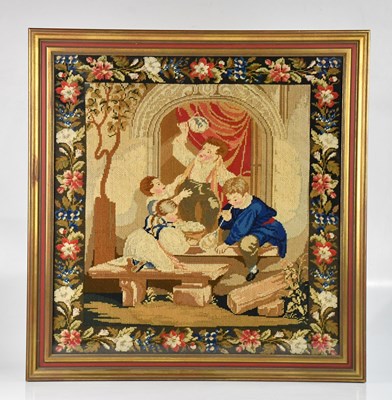 Lot 1234 - A 19th century needlework panel of four...