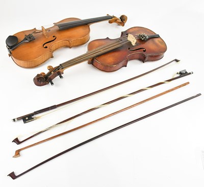 Lot 1371 - Two full size German violins, both unlabelled...