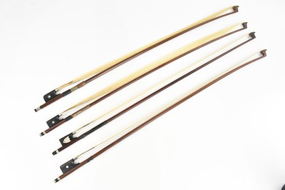 Lot 1337 - A nickel mounted viola bow and three assorted...
