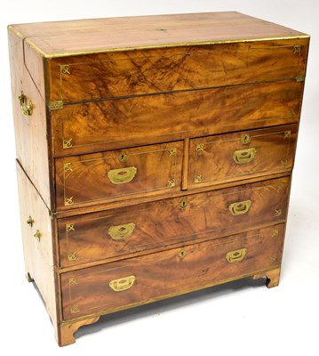 Lot 96 - A Regency walnut campaign secretaire chest,...