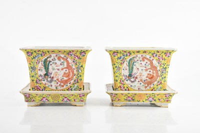 Lot 1556 - A pair of Chinese Famille Rose jardinières on...