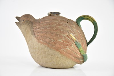 Lot 1691 - A Japanese Banko ware quail shaped teapot,...
