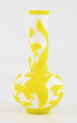 Lot 1591 - A Chinese yellow and milk glass bottle vase,...