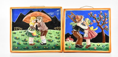 Lot 1388 - A pair of Italian ceramic rectangular wall...