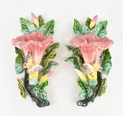 Lot 1890 - A pair of decorative ceramic wall pockets with...