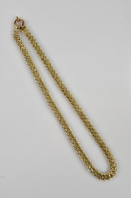 Lot 2058 - A yellow metal flat fancy link necklace,...