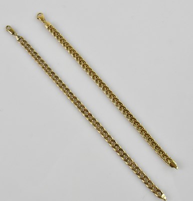 Lot 1179 - A 9ct yellow gold flat link bracelet, length...