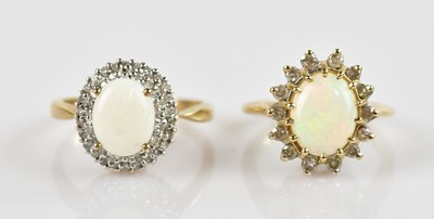 Lot 2518 - Two 9ct yellow gold diamond cluster opal set...
