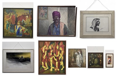 Lot 288 - CHIRAL; oil on board, four abstract figures,...