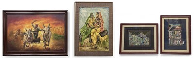 Lot 282 - RAHUL KIRDAK; acrylic on canvas, ox racing,...