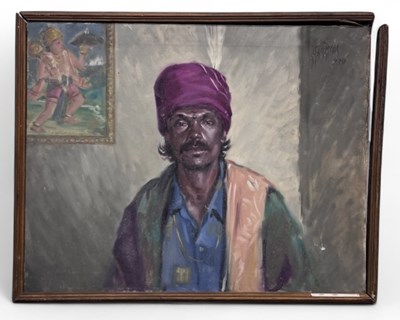 Lot 61 - SANJAY SHELAR; oil on canvas, portrait of a...