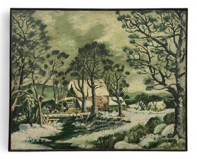 Lot 71 - RAMNAYAK VARMA; oil on canvas, rural landscape,...