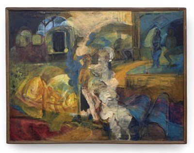 Lot 73 - UNATTRIBUTED; oil on canvas, abstract interior...