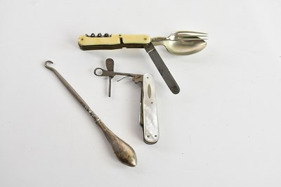 Lot 1137 - A picnic folding cutlery set, a mother of...