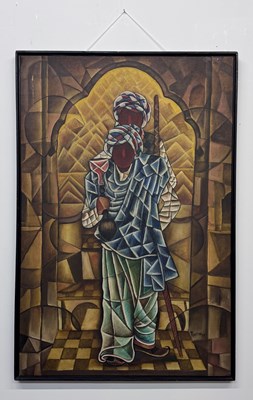 Lot 69 - RAMNAYAK VARMA; oil on canvas, two figures,...