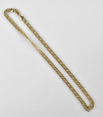 Lot 2055 - A yellow metal flat link necklace, stamped...