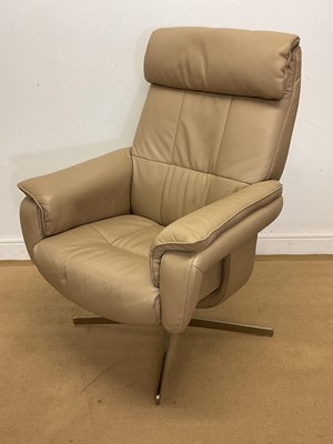 Lot 792 - A modern leather reclining swivel chair on a...