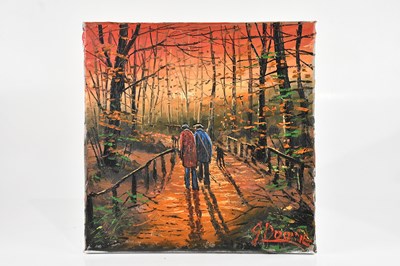 Lot 1403 - JAMES DOWNIE; oil on canvas, 'Autumn Walk',...