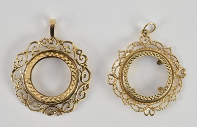 Lot 1280 - Two 9ct yellow gold necklace pendant coin...