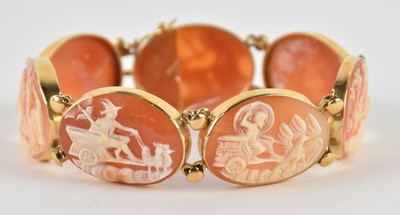 Lot 1458 - A 14ct yellow gold (585) cameo bracelet...