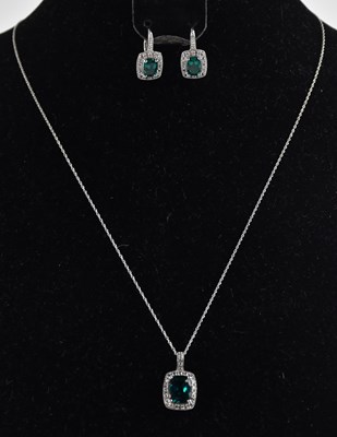 Lot 1430 - A 14ct white gold necklace and pendant, the...