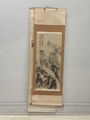 Lot 1677 - Two Japanese scrolls, watercolours comprising...
