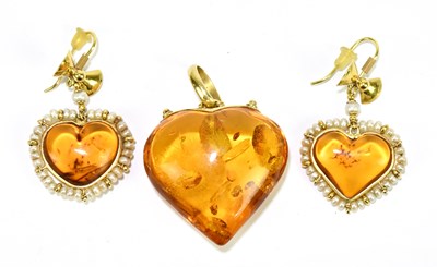 Lot 1508 - A pair of 18ct yellow gold natural amber and...