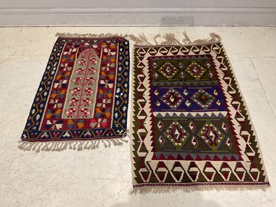 Lot 188 - Two decorative Turkish kilim rugs, larger...