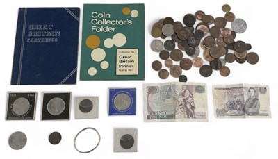Lot 1589 - Various mixed coins and banknotes, including a...