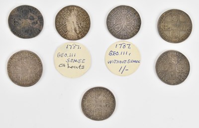Lot 1537 - Seven 18th century silver shillings, including...