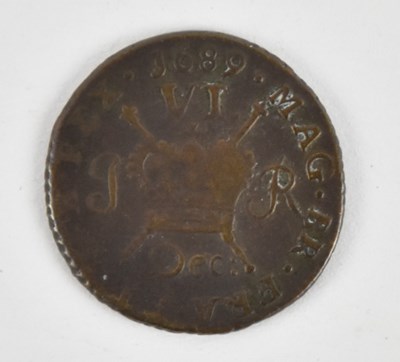 Lot 1597 - A James II 1689 gunmoney shilling, Dec (December)
