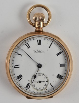 Lot 1618 - WALTHAM; a 9ct yellow gold cased open face...