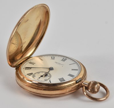 Lot 1619 - WALTHAM; a 9ct rose gold cased full hunter...