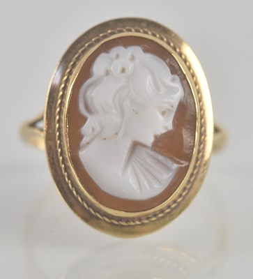 Lot 1333 - A 19th century 9ct cameo ring, with oval bezel...