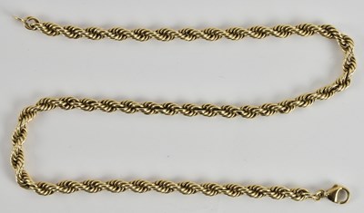 Lot 1369 - A 9ct yellow gold rope twist necklace, length...
