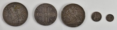 Lot 1581 - Two Victorian silver crowns, 1888 and 1890,...