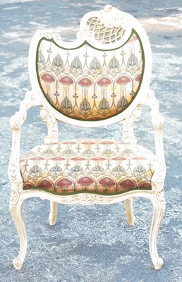 Lot 1735 - A cream painted Art Nouveau style  open arm elbow chair.