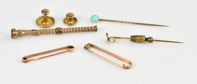 Lot 1469 - Two 9ct gold clips, with two yellow metal...