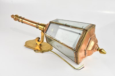 Lot 2323 - A large brass and copper carriage type lamp,...